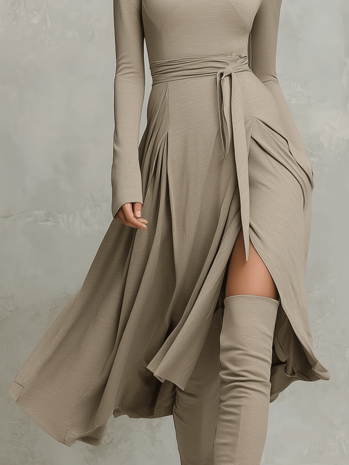 The Arabella – Women's Knit Blend Long Sleeve Midi Dress | Huna