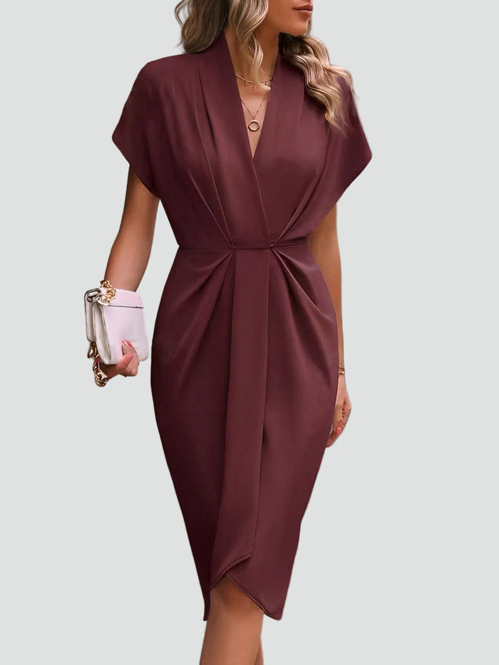 The Daphne – Women's Wrap V-Neck Midi Dress – Huna