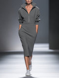 The Delphine – Women's Half-Zip Long Sleeve Midi Dress | Huna