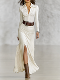 The Georgiana – Women's Lapel Collar Long Sleeve Maxi Dress | Huna