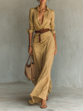 The Isadora – Women's Cotton Tencel Belted Long Sleeve Maxi Dress | Huna
