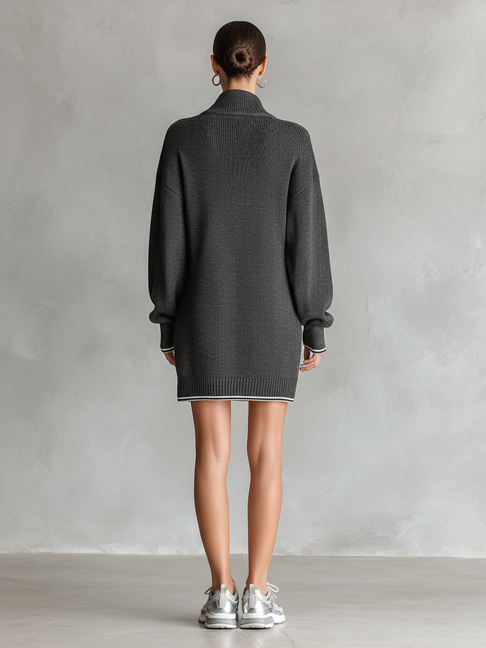 The Juniper – Women's Knit Polo Neck Long Sleeve Mini Dress | Huna