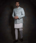 The Minimalist | Ice blue raw silk form fitted prince jacket