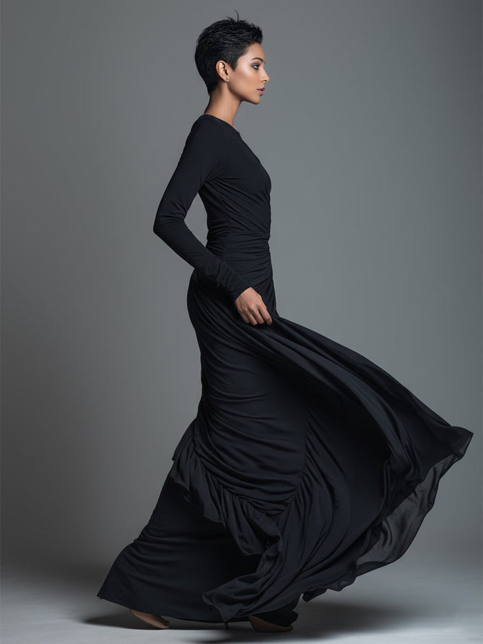 The Noelle – Women's Jersey Knit Long Sleeve Maxi Dress | Huna