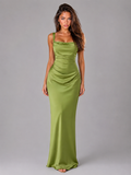 The Ondine – Women's Satin Ruched Evening Maxi Dress | Huna