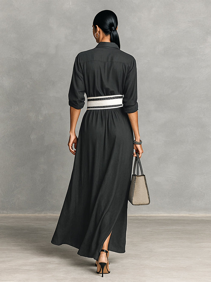 The Philippa – Women's Cupro Lapel Long Sleeve Maxi Dress | Huna