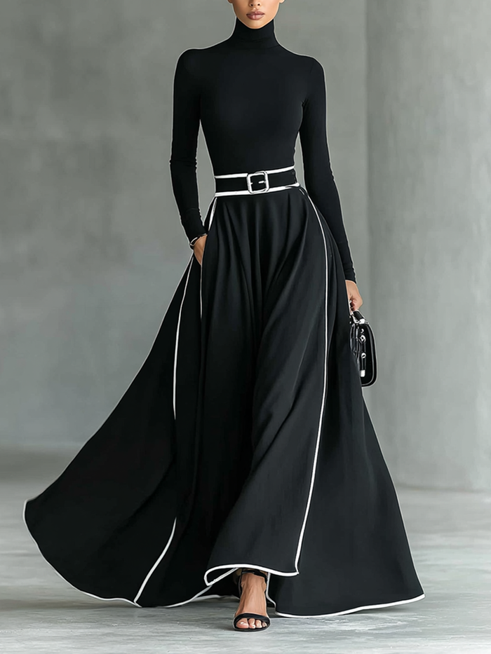 The Wilhelmina – Women's High Collar Long Sleeve Maxi Dress | Huna