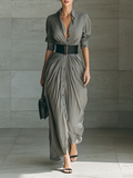 The Winifred – Women's Belted Lapel Long Sleeve Maxi Dress | Huna