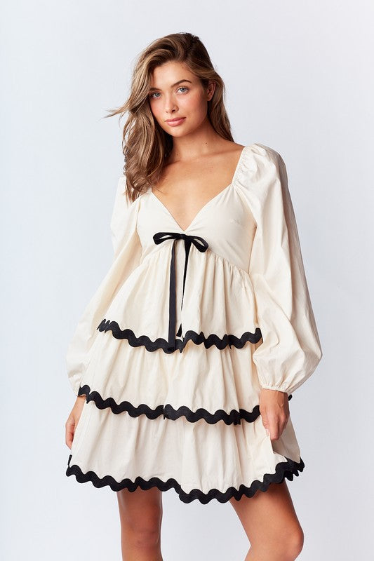 Tiered Dress with Ribbon Trim