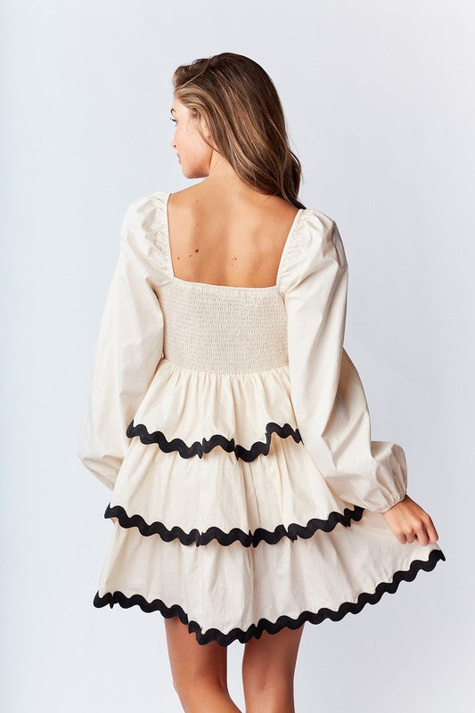 Tiered Dress with Ribbon Trim