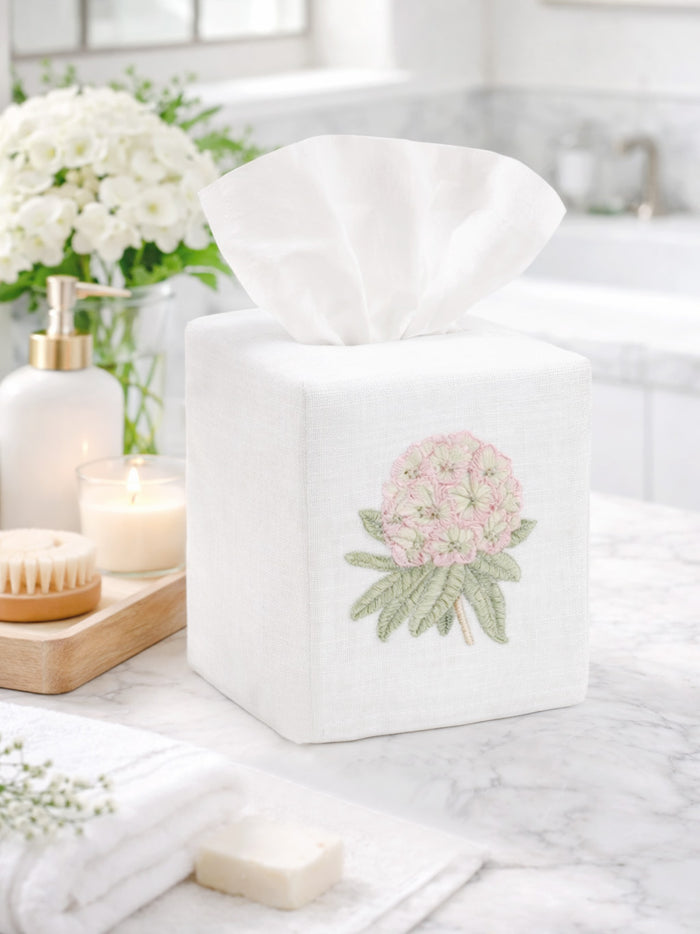 Tissue Box Cover, Embroidered Botanical