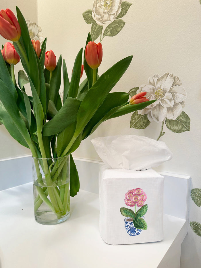 Tissue Box Cover, Embroidered Botanical