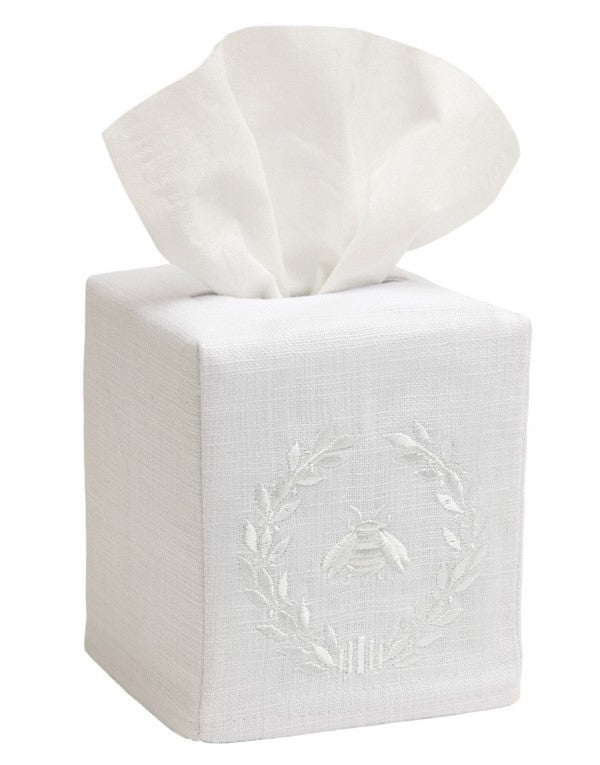 Tissue Box Cover, Napoleon Bee Wreath (White)