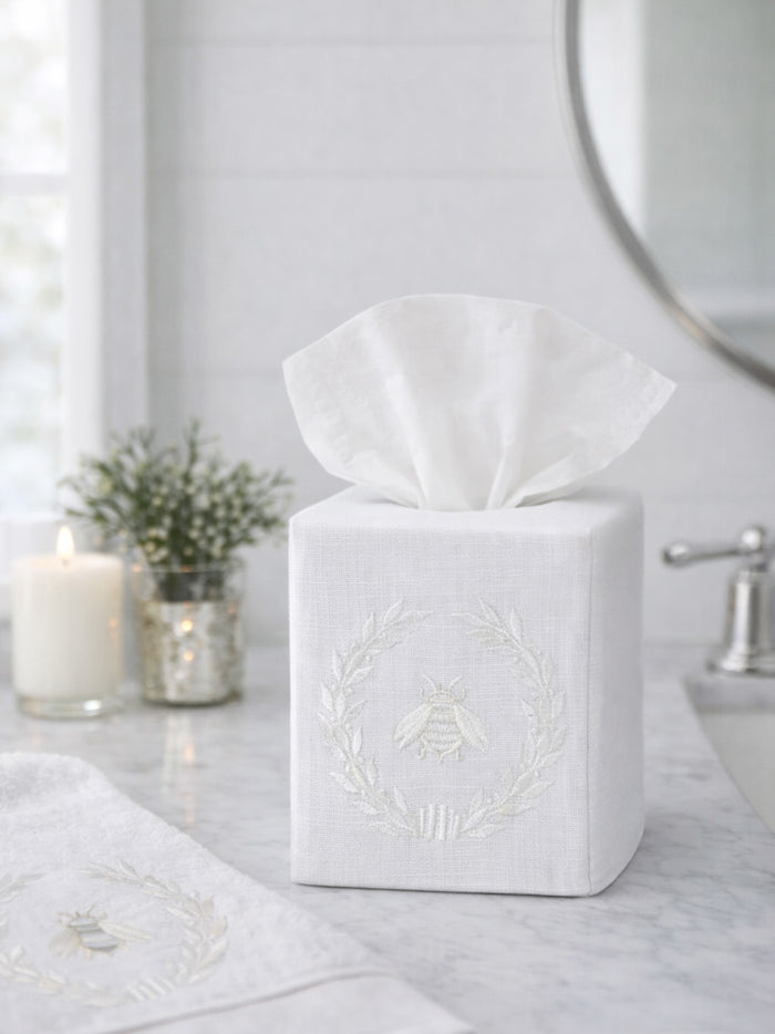Tissue Box Cover, Napoleon Bee Wreath (White)
