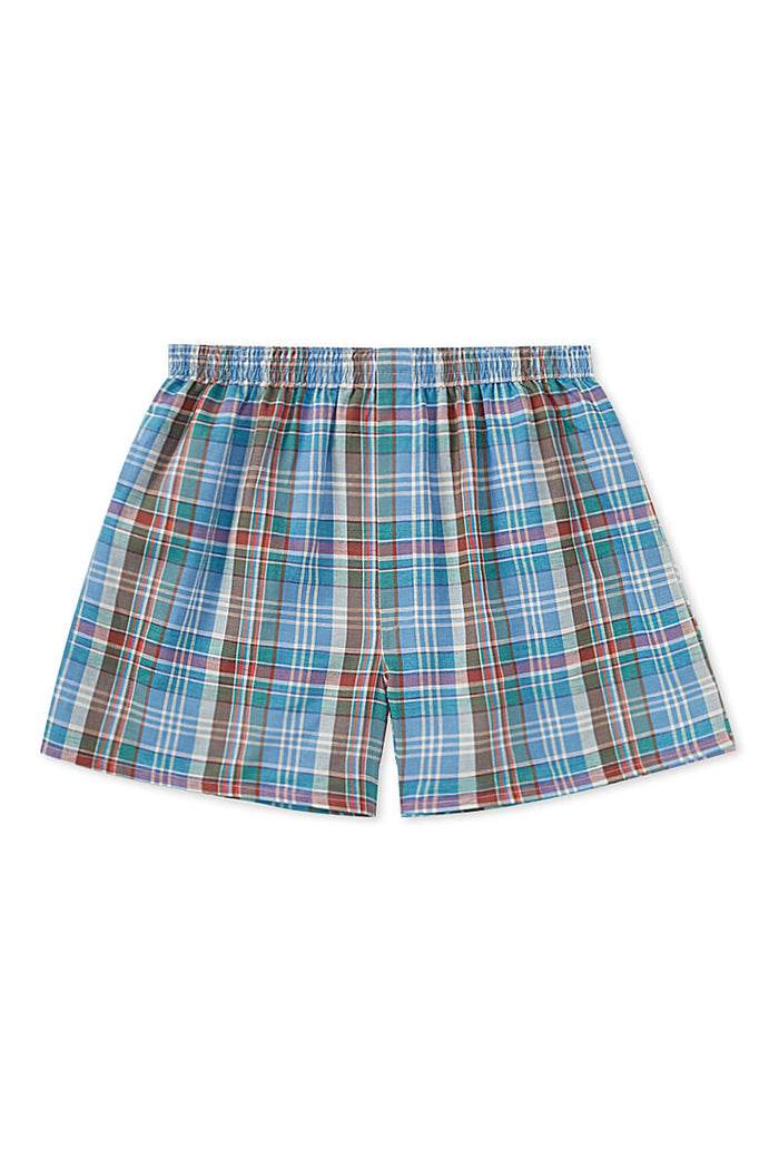 Turquoise Plaid Check Cotton Boxer Shorts