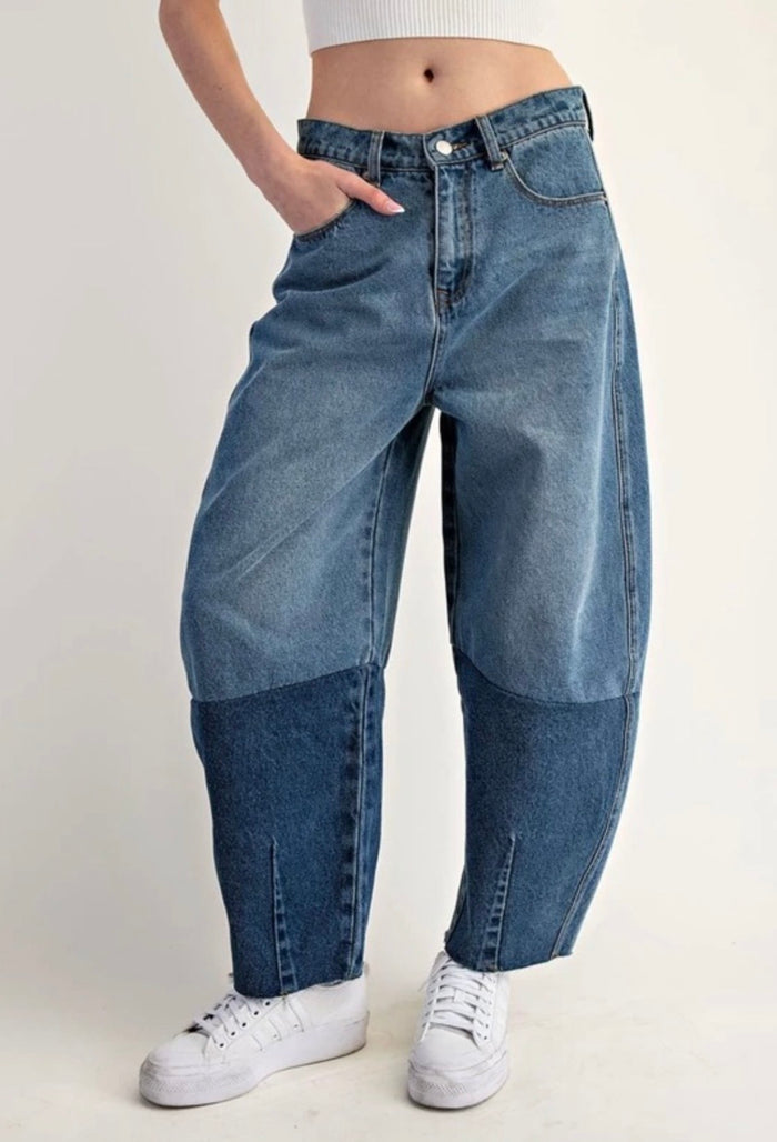 Two Tone Barrel Fit Jeans