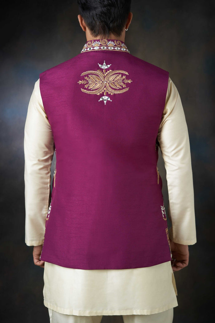 Tyrian Purple  Embroidered Men Waistcoat