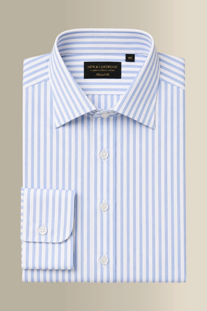 White & Blue Candy Stripe St James' Collar Tailored Fit Poplin Shirt
