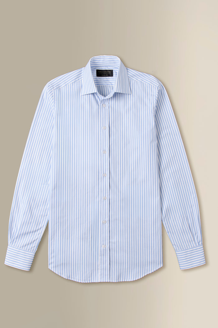 White & Blue Candy Stripe St James' Collar Tailored Fit Poplin Shirt