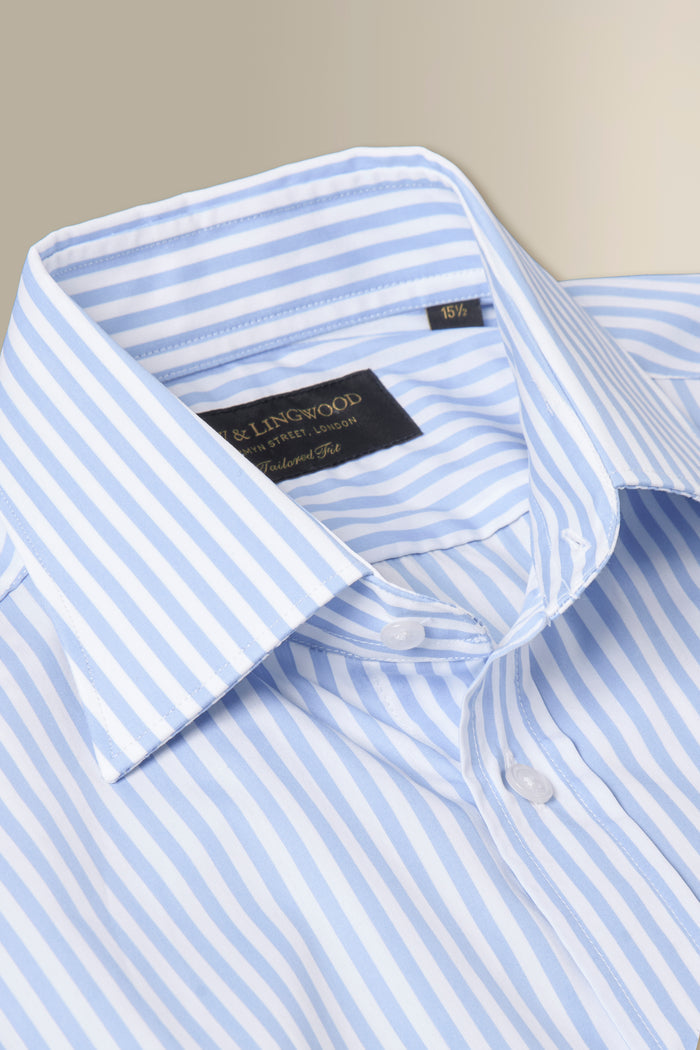 White & Blue Candy Stripe St James' Collar Tailored Fit Poplin Shirt