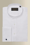 White Classic Fit Neckband Poplin Shirt