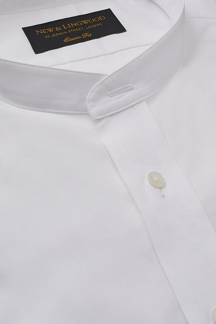 White Classic Fit Neckband Poplin Shirt