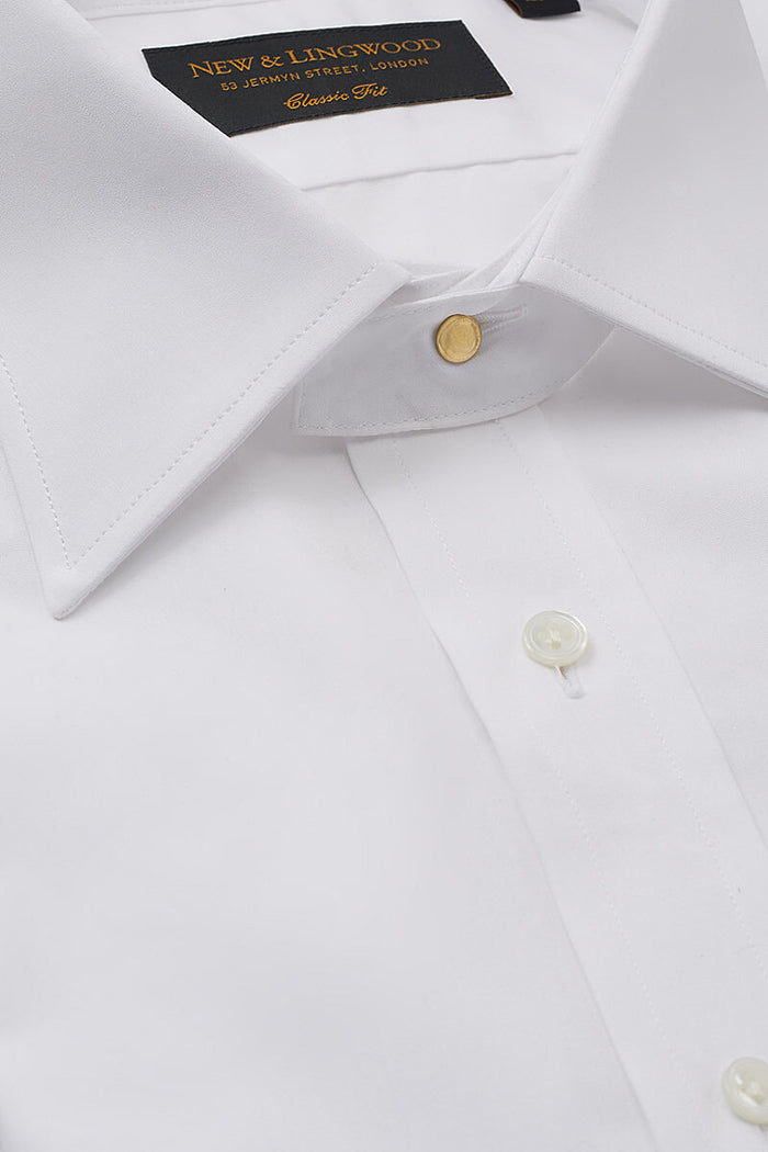 White Classic Fit Neckband Poplin Shirt