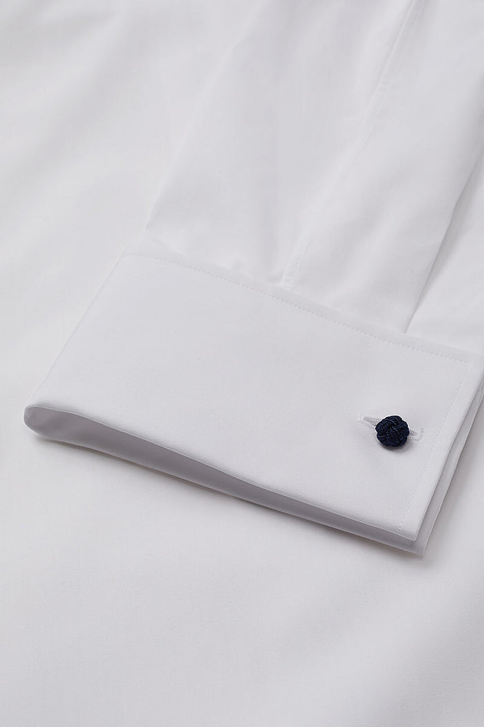 White Classic Fit Neckband Poplin Shirt