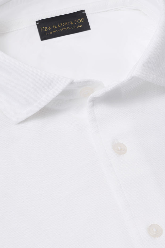 White Long Sleeve Piqué Cotton Shirt
