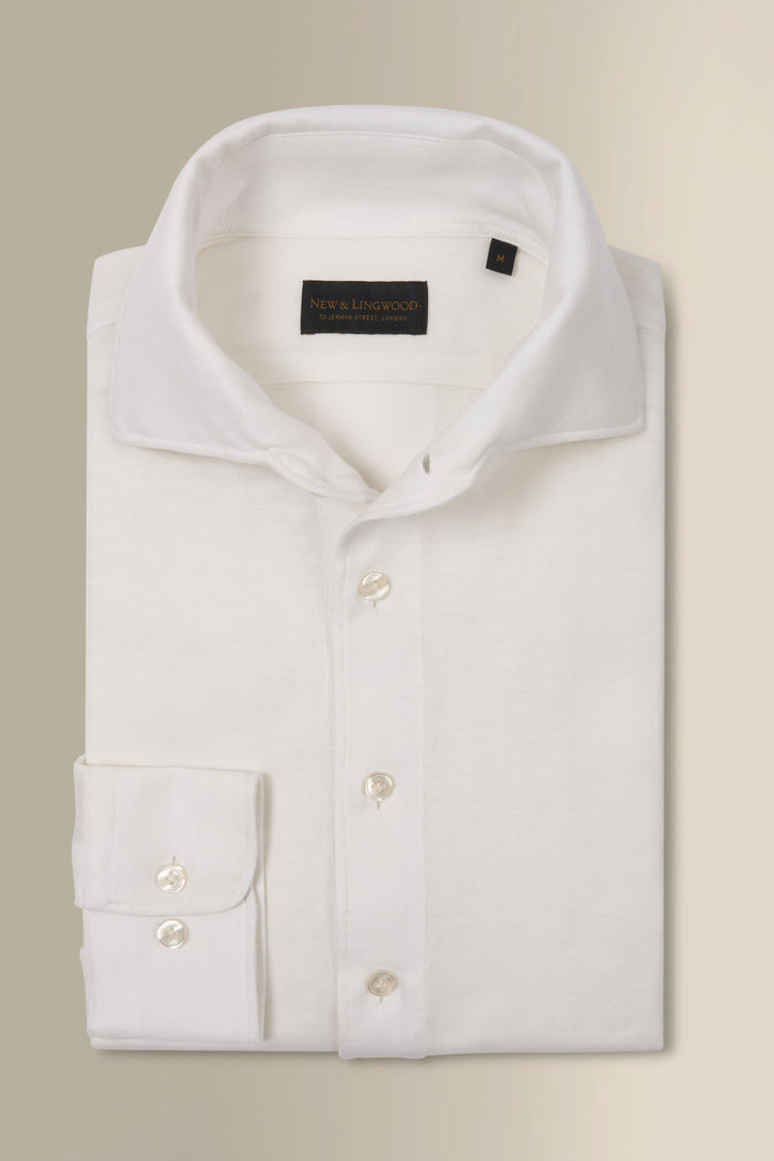 White One Piece Collar Cotton & Cashmere Popover Shirt