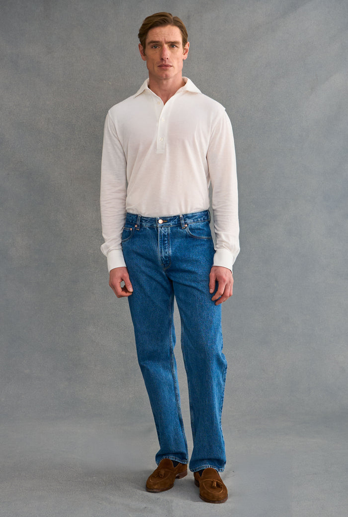White One Piece Collar Cotton & Cashmere Popover Shirt