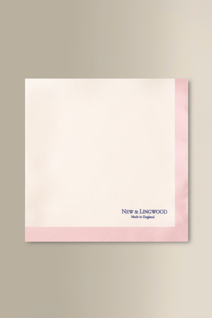 White & Pink Border Silk Pocket Square