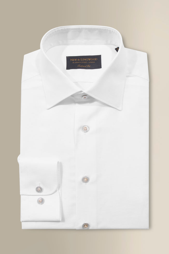 White St James' Collar Tailored Fit Single Cuff Cotton & Linen Shirt