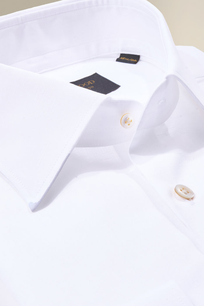 White St James' Collar Tailored Fit Single Cuff Cotton & Linen Shirt