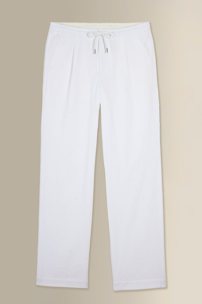 White Stripe Drawstring Madras Trousers