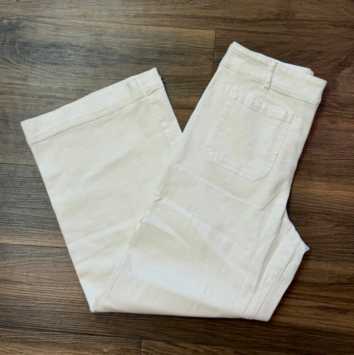 White Wash Wide Leg Pocket Pants