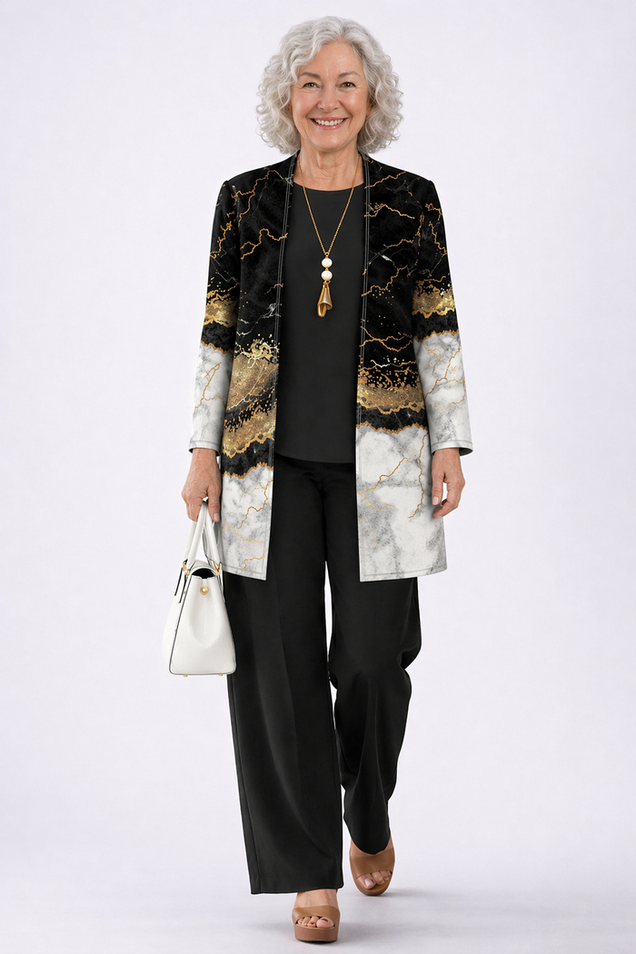Women's 3 Piece Set UK – Black & Gold Marble | The Yvonne | Huna