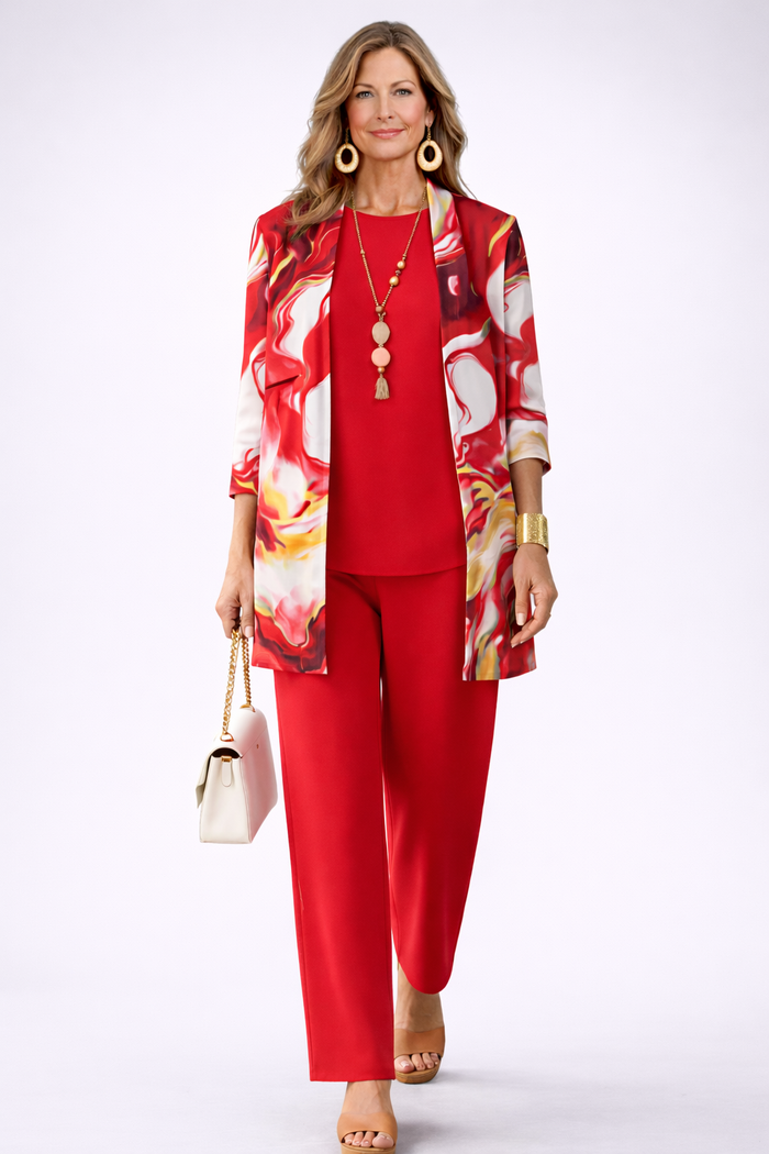 Women's 3 Piece Set UK – Bold Red | The Gelsey | Huna