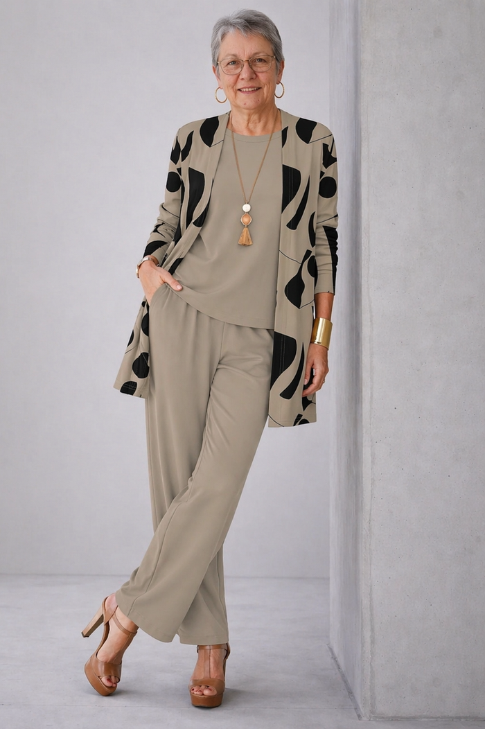 Women's 3 Piece Set UK – Taupe Print | The Sheila | Huna
