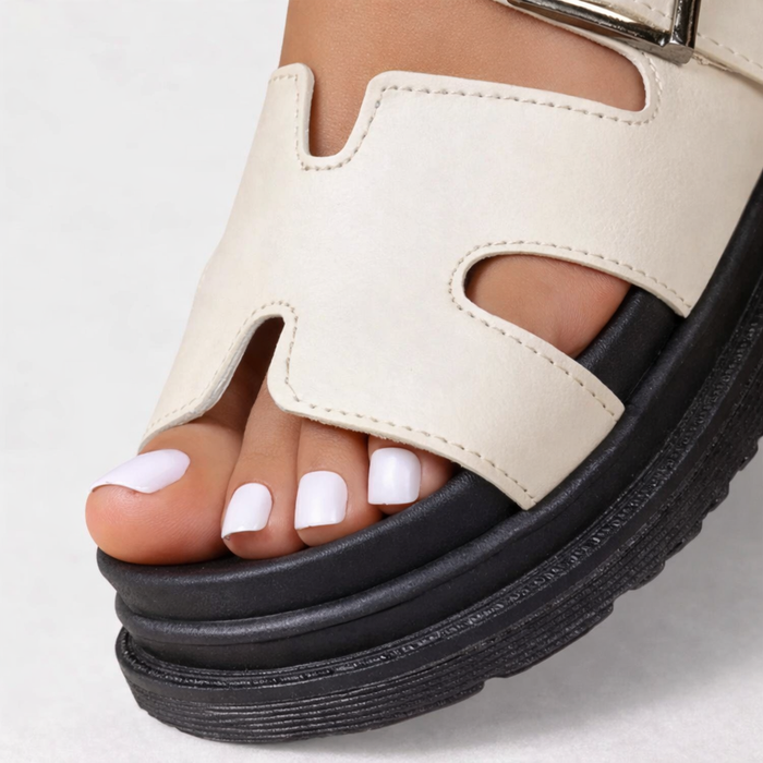 Women's Chunky Platform Sandals Black White Beige Pink Synthetic