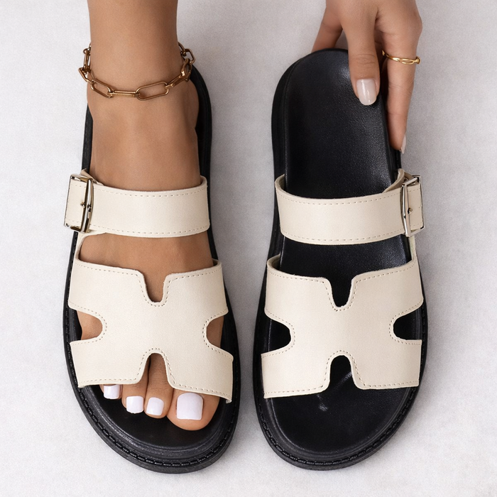 Women's Chunky Platform Sandals Black White Beige Pink Synthetic