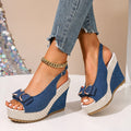 Women's Denim Bow Wedge Heels – Fashion | The Faye | Huna