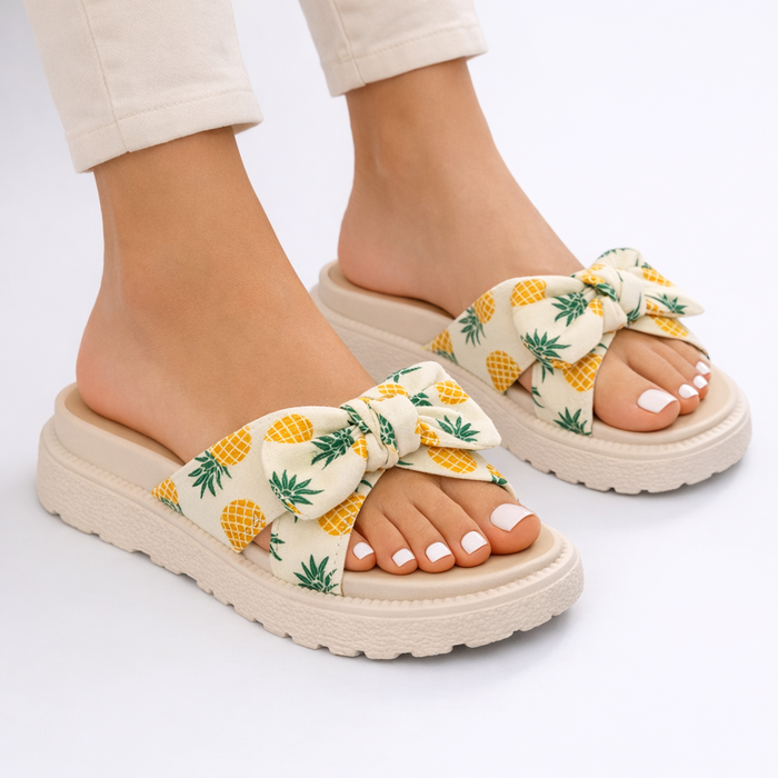 Women’s Flat Sandals Beige Woven Material