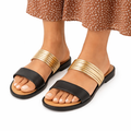 Women's Flat Slide Sandals Metallic Multi-Strap Synthetic