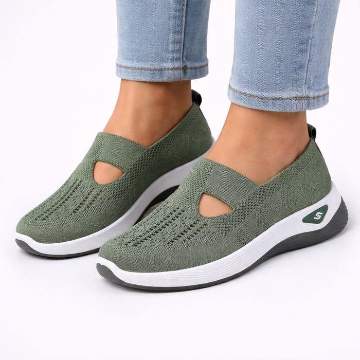 Women's Slip-On Shoes Gray Breathable Knit Orthopedic Support