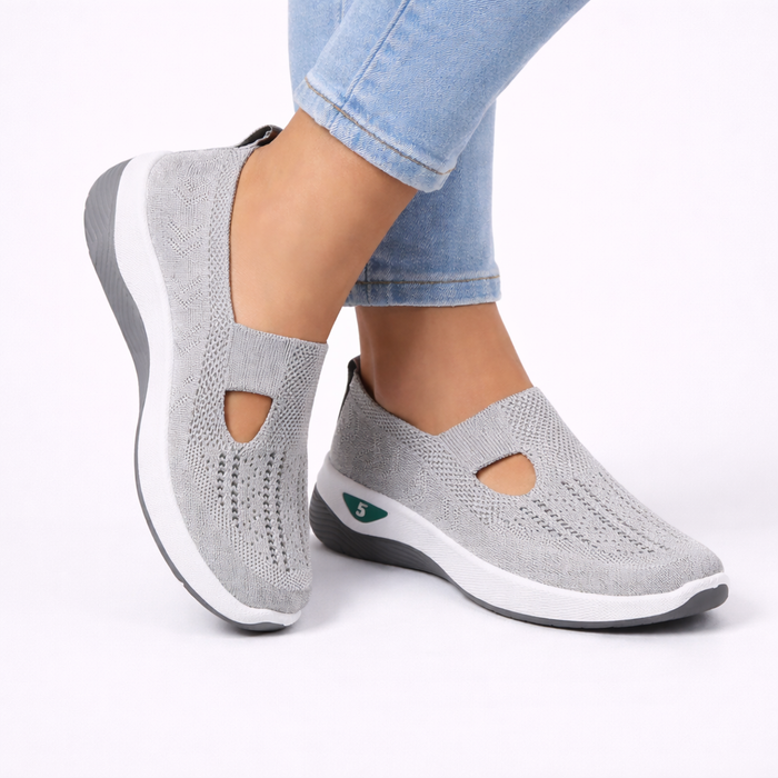 Women's Slip-On Shoes Gray Breathable Knit Orthopedic Support