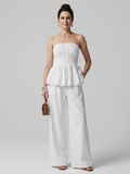 Women's Smocked Top & Wide Leg Pants Set – Strapless Co-ord | The Rila | Huna