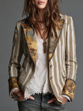 Women's Striped Blazer UK – Bohemian Printed Lapels | The Saskia | Huna