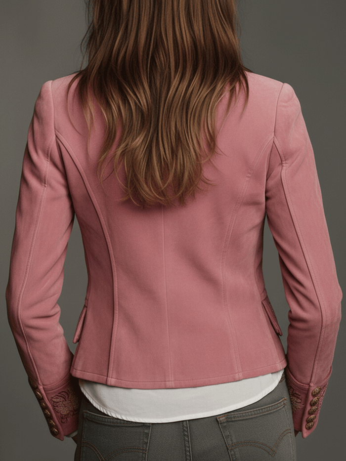 Women's Suede Jacket UK – Double-Breasted Embroidered | The Vivienne | Huna