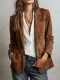Women's Suede Jacket UK – Retro Contrast Stitch | The Marlow | Huna